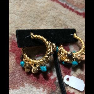 Hoop Earrings turquoise Gold Tone